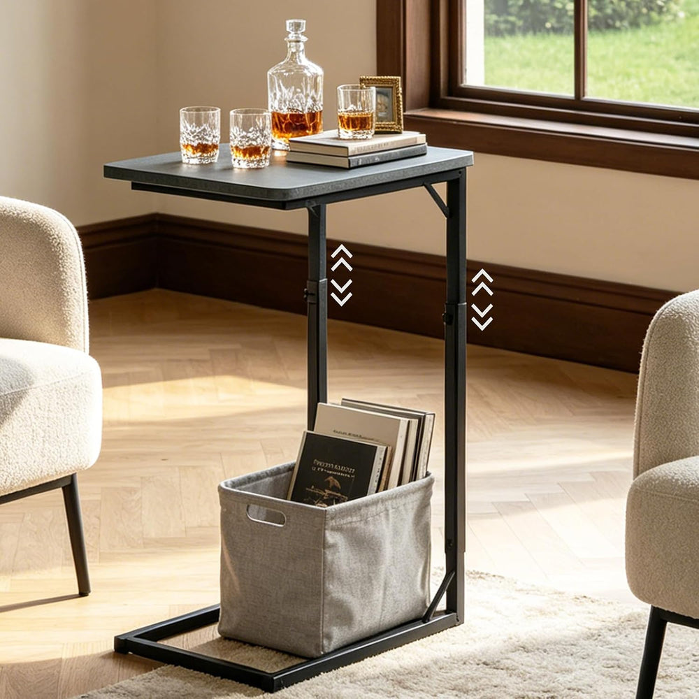 C-Shaped End Table for Couch, Adjustable Sofa Side Table with Sturdy Metal Fr...
