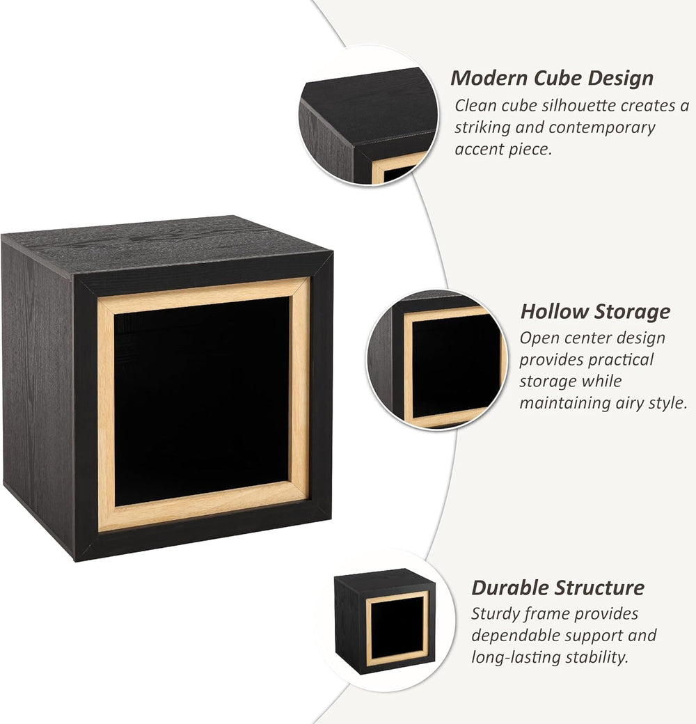 Aoikax Modern Cube End Table with Open Center Shelf, Geometric Wood Side Tabl...