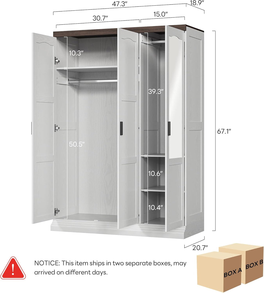 ANCTOR 3 Door Armoire Wardrobe Closet with Mirror, Large Wardrobe Closet with...