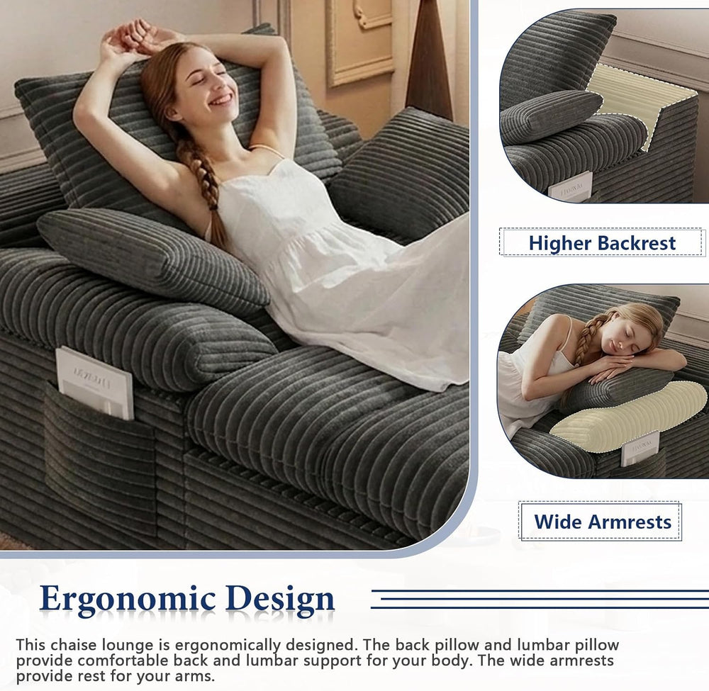 65" Chaise Lounge Chair Indoor, Oversized Chaise Lounge | No assembly | ...