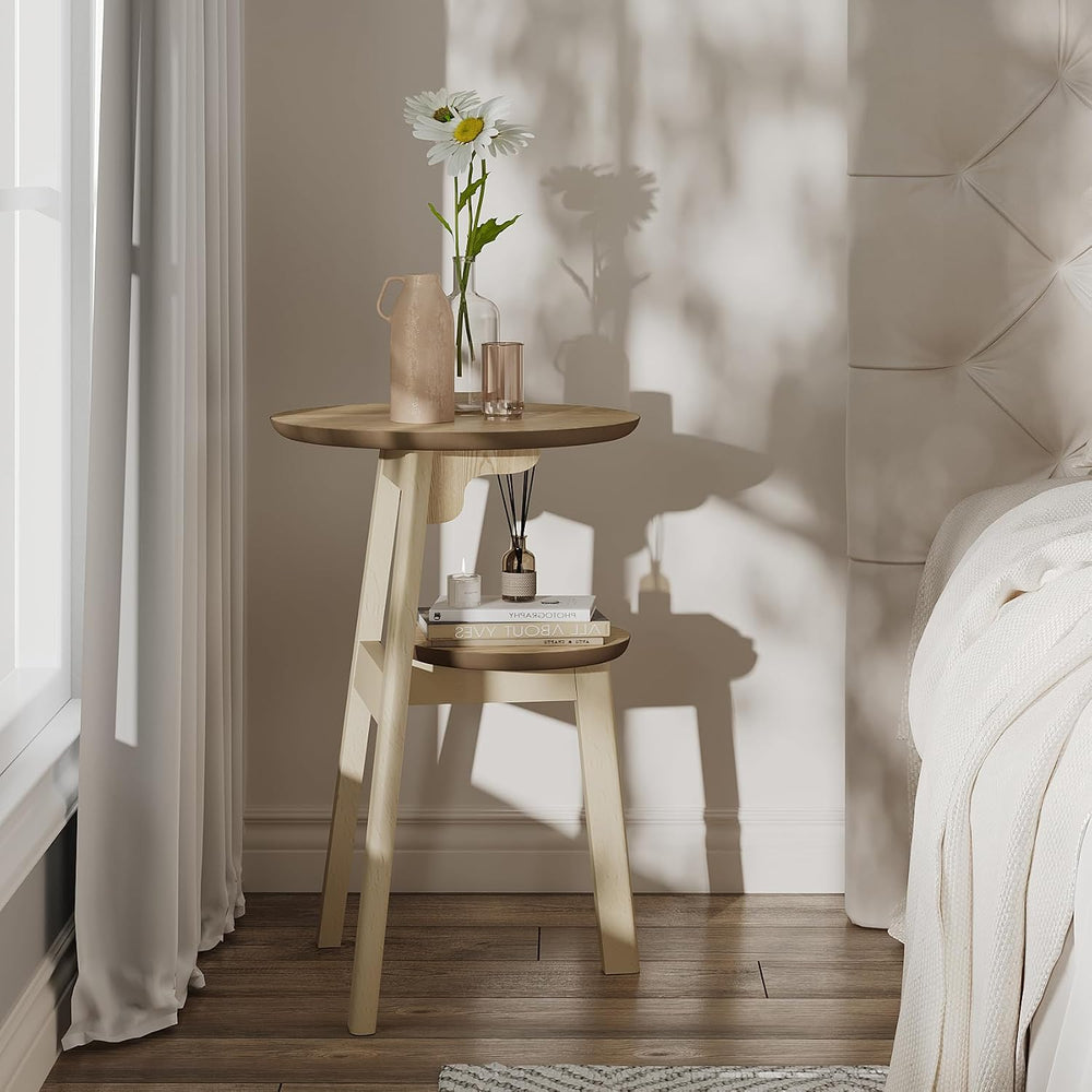 ChooChoo Round End Table for Small Spaces, Narrow Side Table, Accent Table Ni...