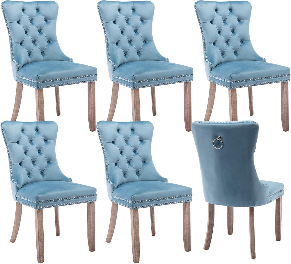 Velvet Upholstered Dining Chairs Set of 6, Modern Mid-Century Kitchen Chairs ...