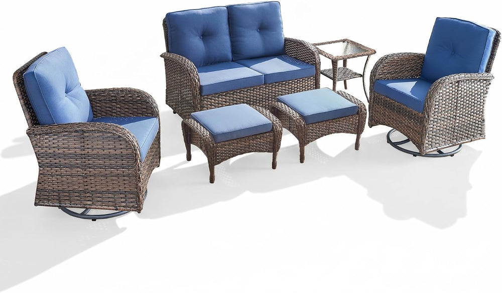 Outdoor Swivel Glider Rocker Chairs Set- 6 Piece Patio Furniture Set with A G...