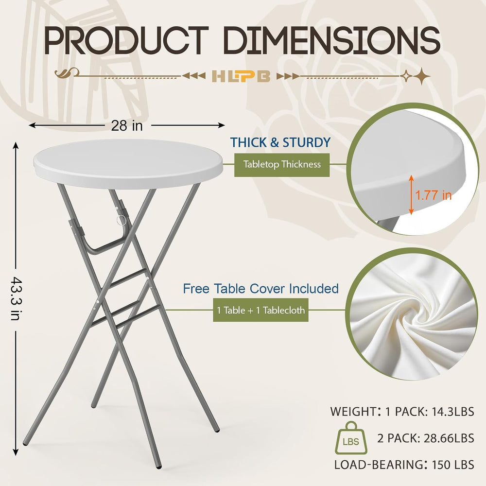 28" Round Folding Table with Cover, Foldable Cocktail Table with Handle ...