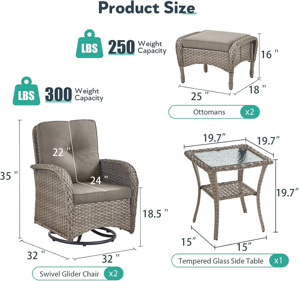 Outdoor Swivel Glider Rocker Chairs Set- 5 Piece Patio Furniture Set, Patio B...