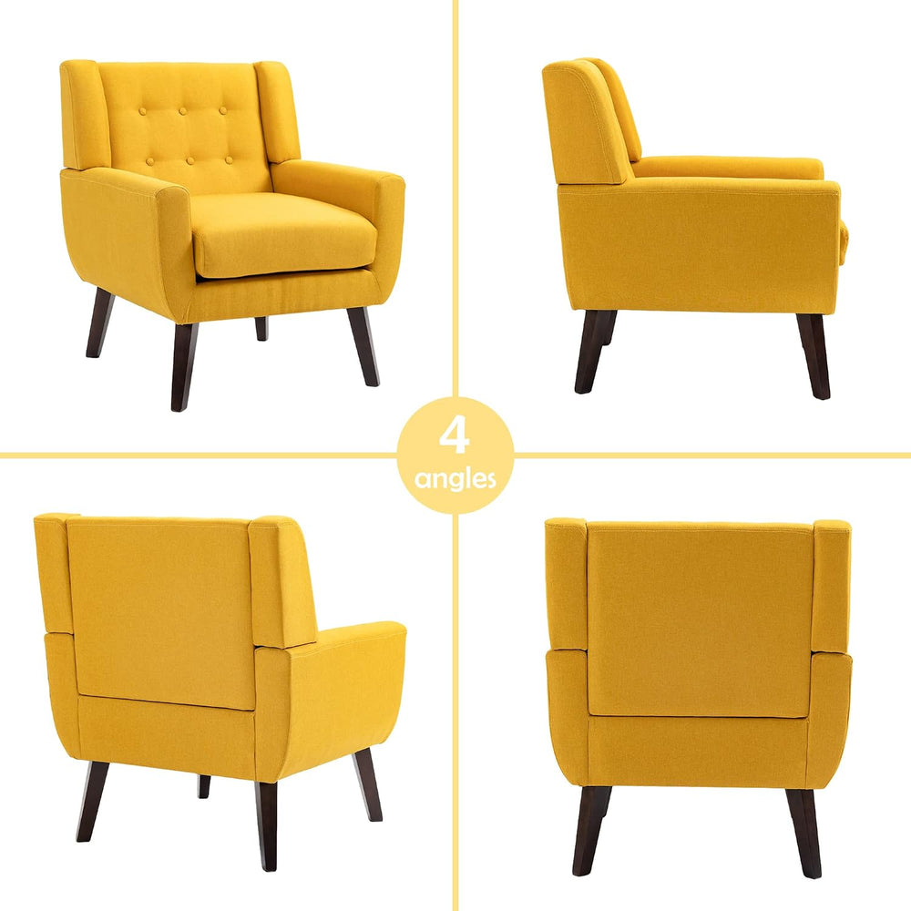 Mid Century Modern Button Tufted Yellow Set of 2 Accent Armchair for Living Room