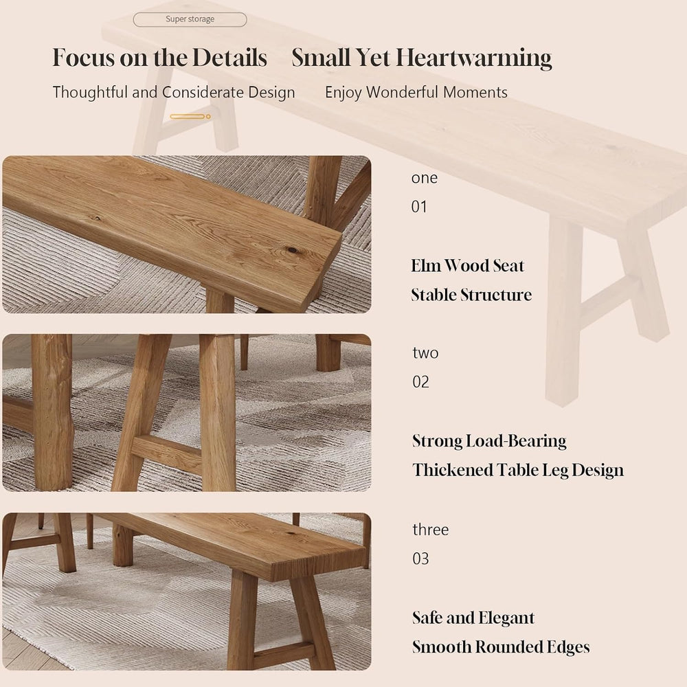 Farmhouse Wooden Bench, Long Rustic Indoor Storage Bench for Entryway, Narrow...