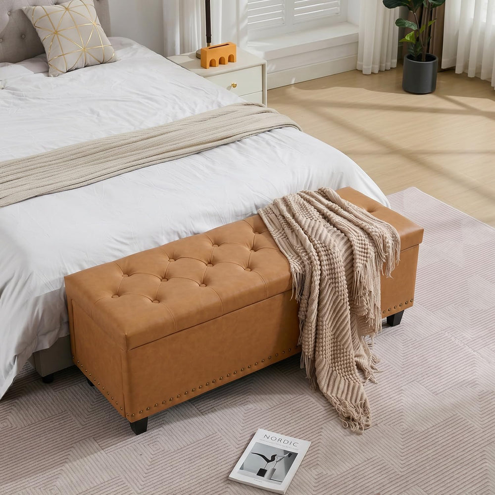 Tbfit 50.8" Ottoman with Storage, Button‑Tufted Bench with Safety Hinge ...