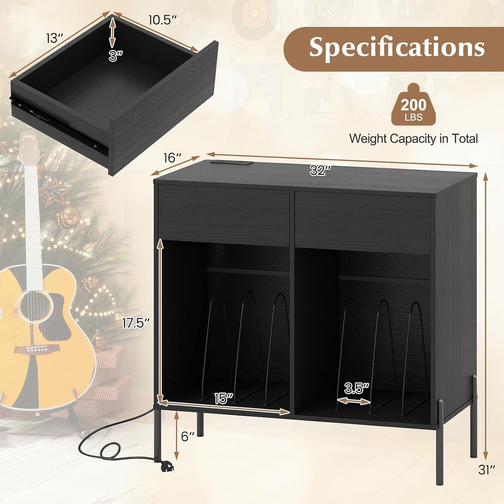LOKO Large Record Player Stand with Charging Station, Vinyl Record Holder wit...