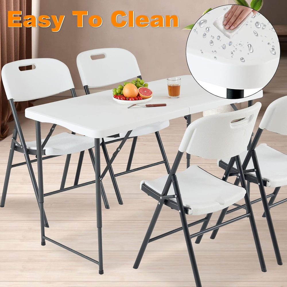 4ft Folding Table, Portable Fold-in-Half Adjustable Height Utility Table for ...