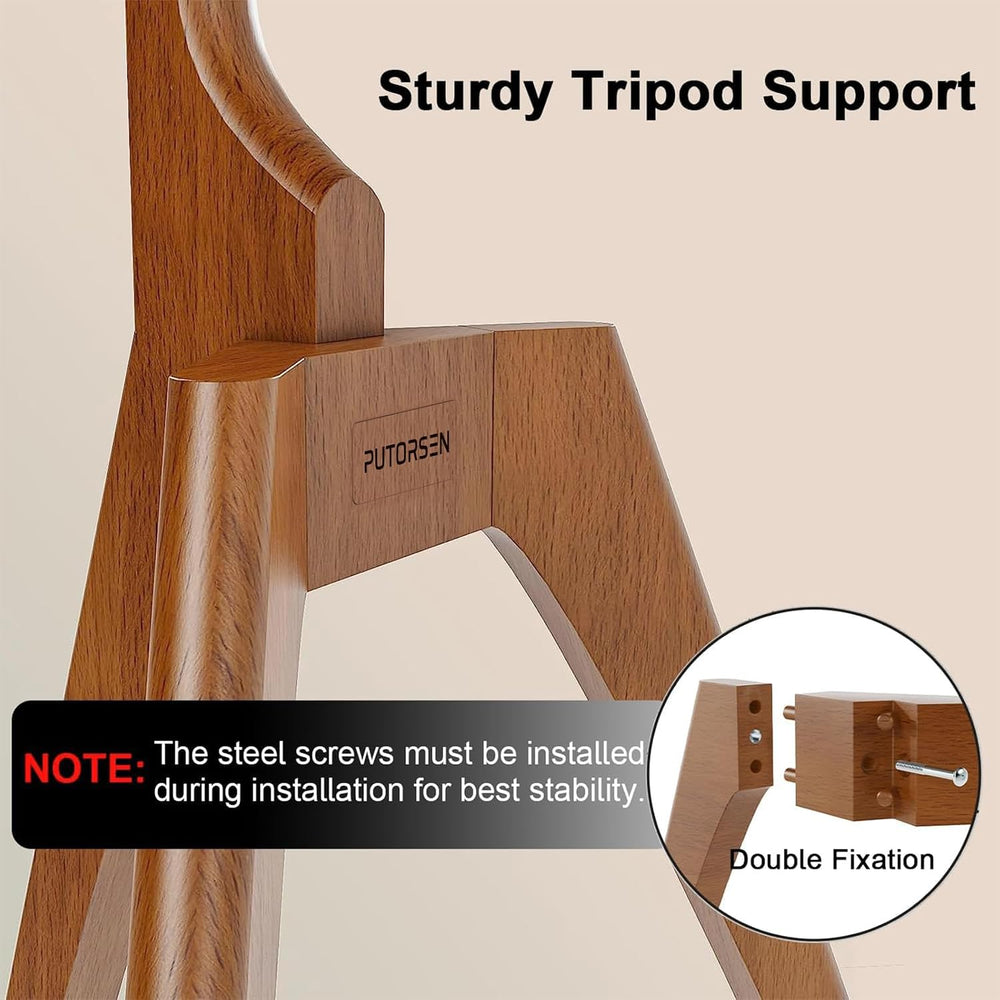 PUTORSEN Solid Wood Easel TV Stand for 45-65'' TVs, Hidden Cable, Wal...