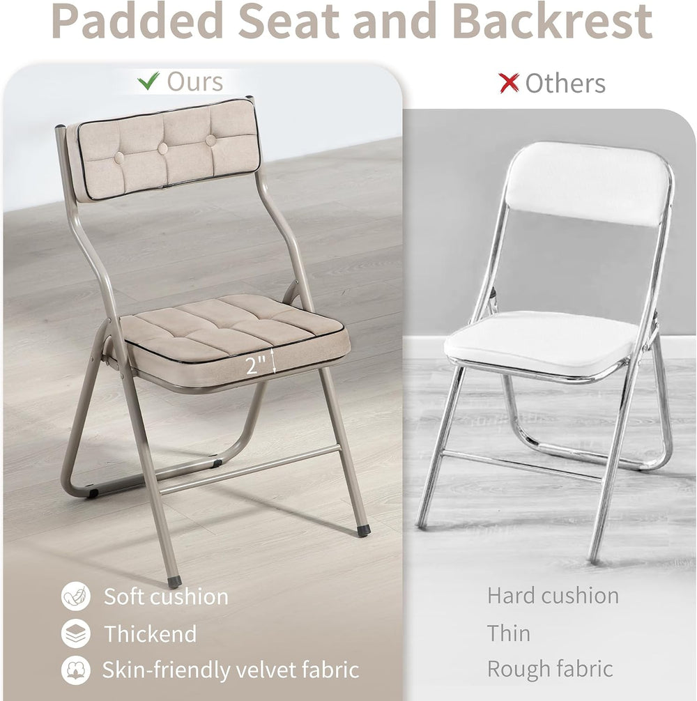Padded Folding Chairs, Dining Chair with Cushion, Khaki, 4 Pack