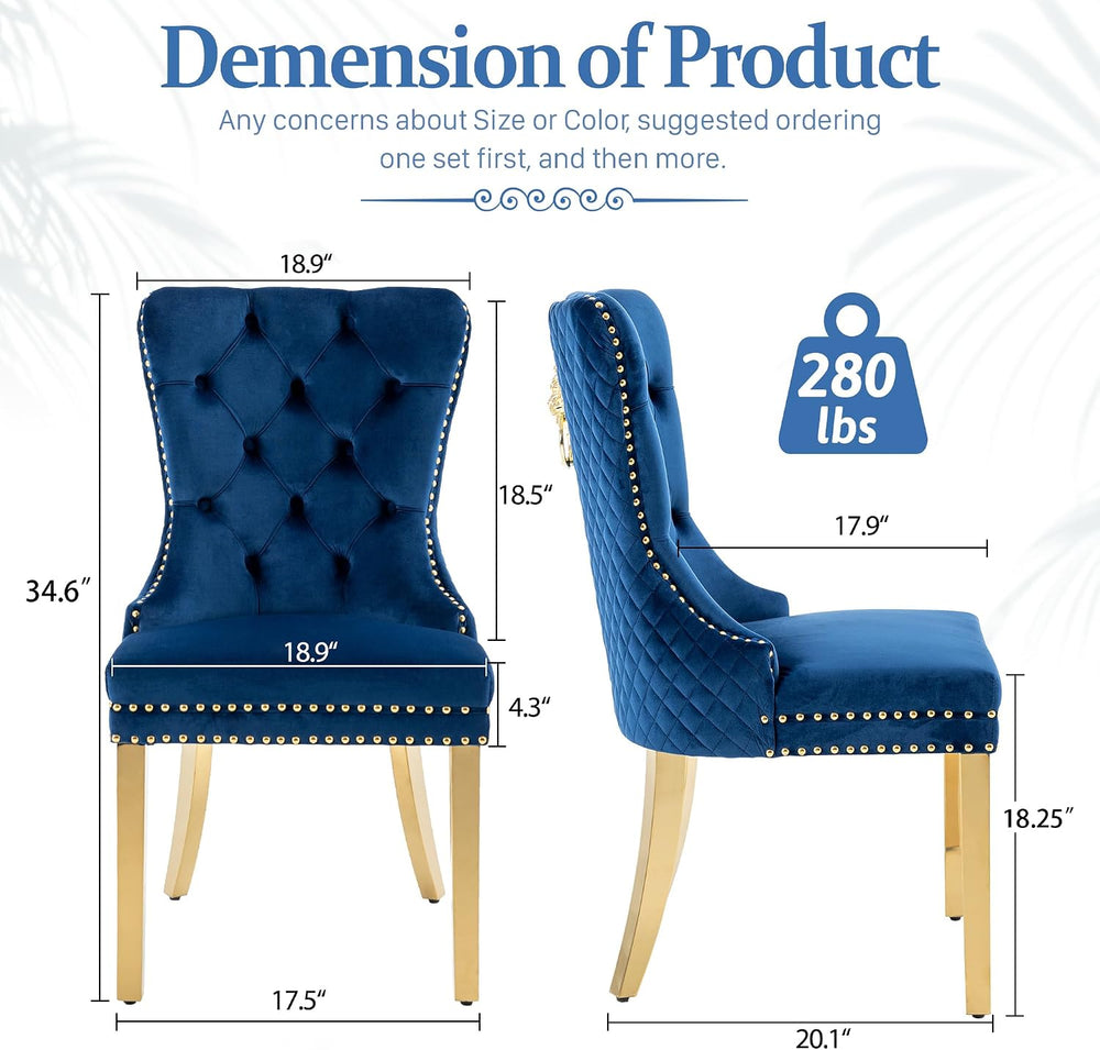 Dining Chairs Set of 6, High-end Back Lion Head Ring with Rhomboid Pattern | ...
