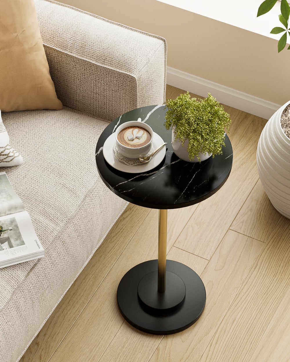 Round Side Table, Small Drink Table for Small Spaces, Modern Accent End Table...