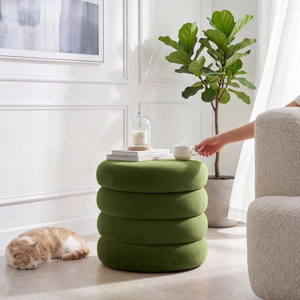 Velvet Storage Ottoman Set of 2, Compact Round Tufted Pair with Removable Lid...