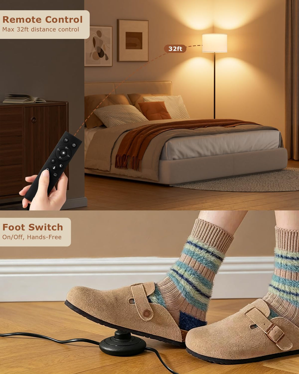 Ambimall Dimmable Floor Lamp with Remote & 9W LED Bulb