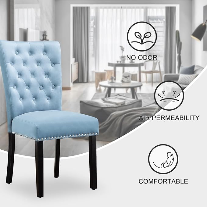 Velvet Dining Kitchen Chair Set of 2, Parsons Upholstered Dining Room Chair, ...