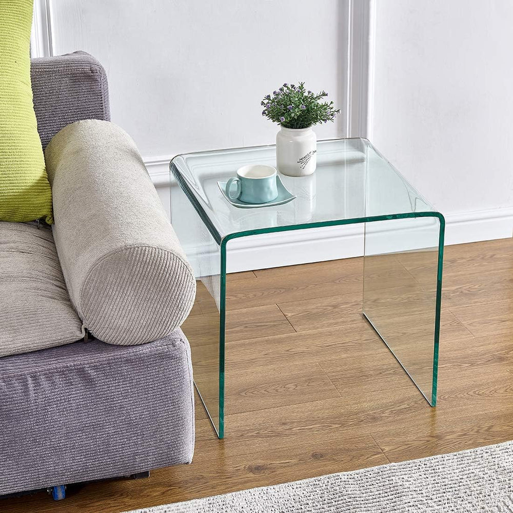Glass End Side Table for Living Room Nightstand Bedside Table Small Coffee Ta...