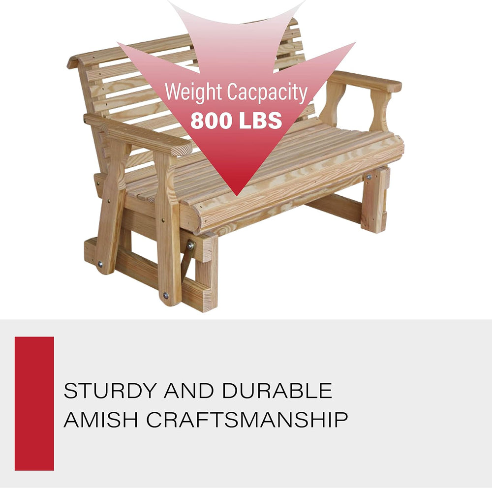 Amish Heavy Duty 800 Lb Roll Back Pressure Treated Porch Glider (4 Foot, Unfi...