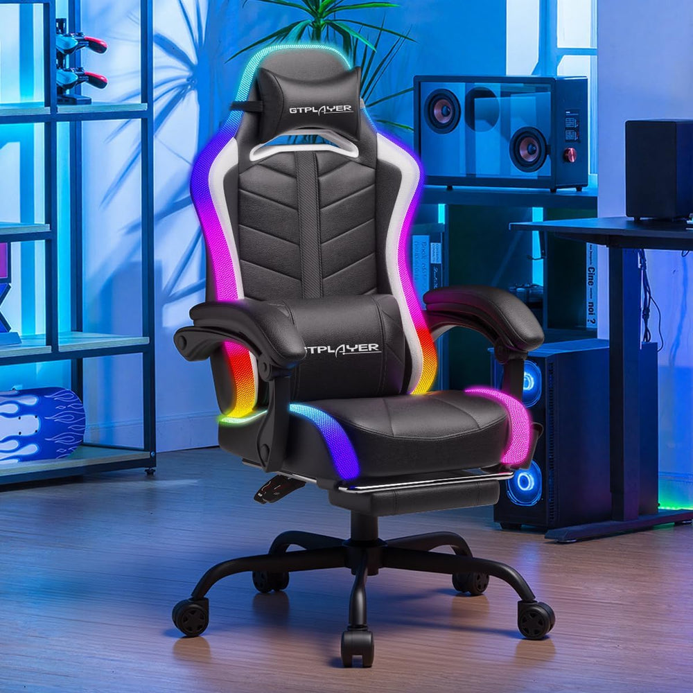 GTPLAYER Gaming Chair, Computer Chair with RGB LED Lights, High Back Ergonomi...