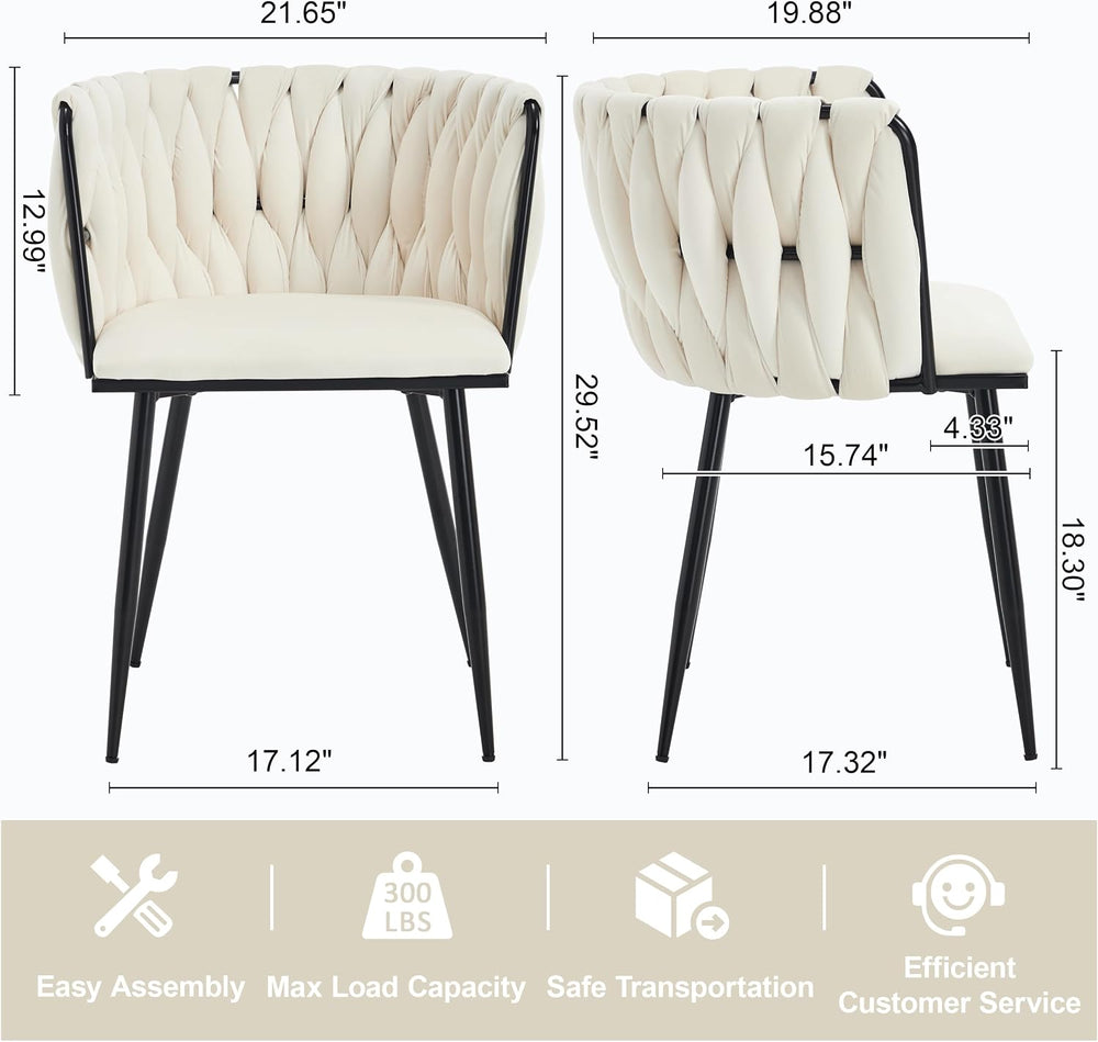 Velvet Dining Chairs Set of 4 with Black Metal Legs,White | Modern Accent Cha...