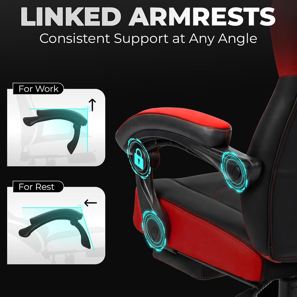 N-GEN GAMING Big & Tall Gaming Chair with Footrest, Lumbar Support, Red |...