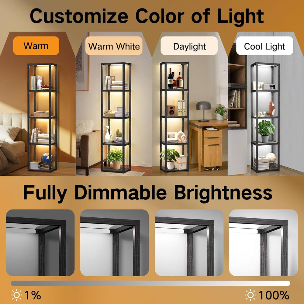 OUTON 67" Glass Display Shelf with Dimmable LED Floor Lamp, Collectibles...