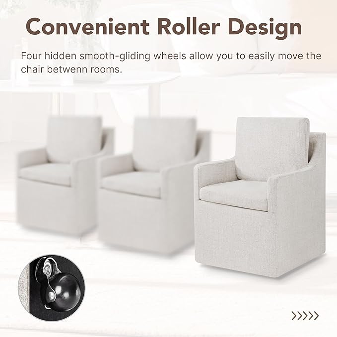 Upholstered Dining Chairs Set of 1, Modern Dining Room Chairs with Casters &a...