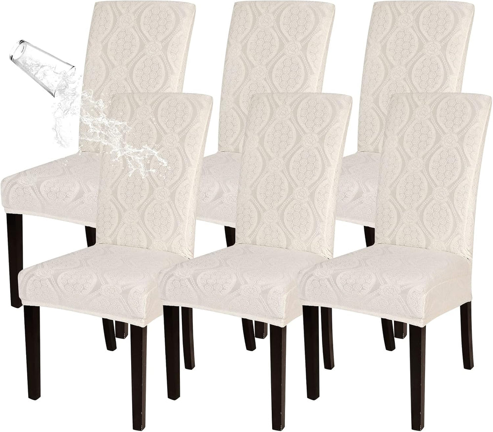 Water Repellent Dining Room Chair Cover,6 Pack,Beige Flower Pattern
