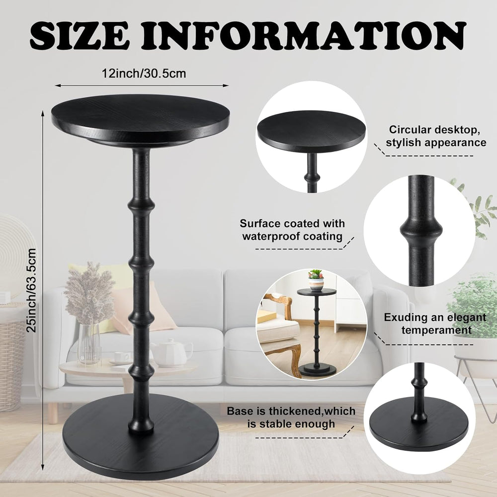 Marsui Black Pedestal Cocktail Side Table Solid Wood Martini Side Table for C...