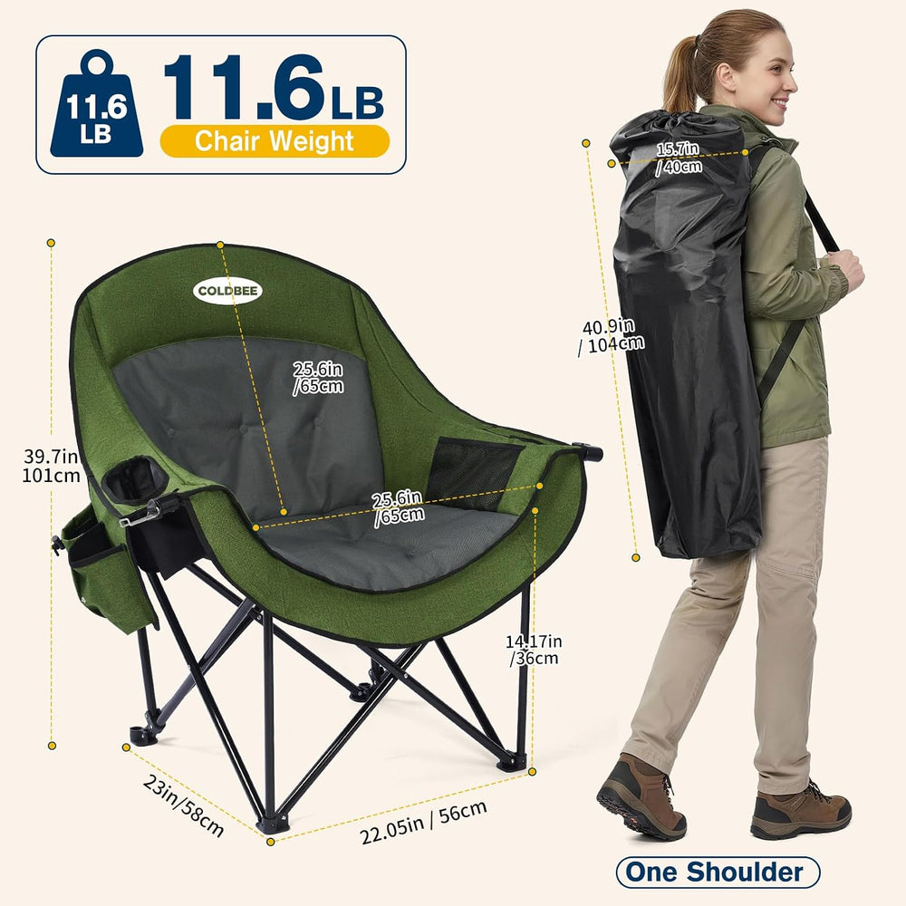Coldbee Oversized Camping Chairs, Heavy Duty Padded, Thick Headrest, Green