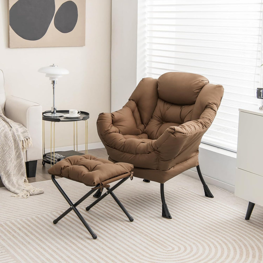 GIANTEX Lazy Chair with Ottoman, Accent Sofa Chair with Folding Footrest, Sid...