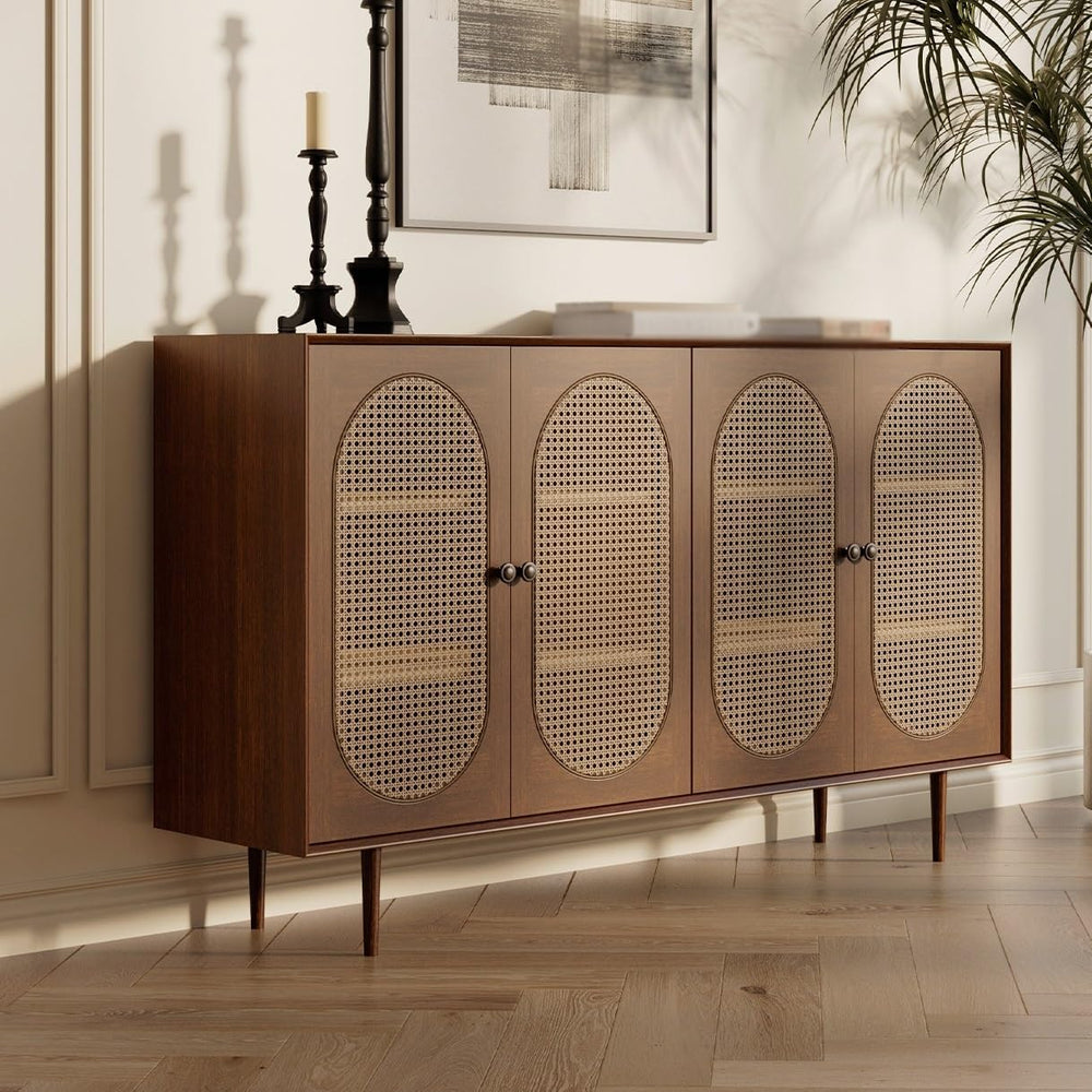 Entryway Cabinet Retro Rattan Sideboard Wall Kitchen Storage Cabinet Modern R...