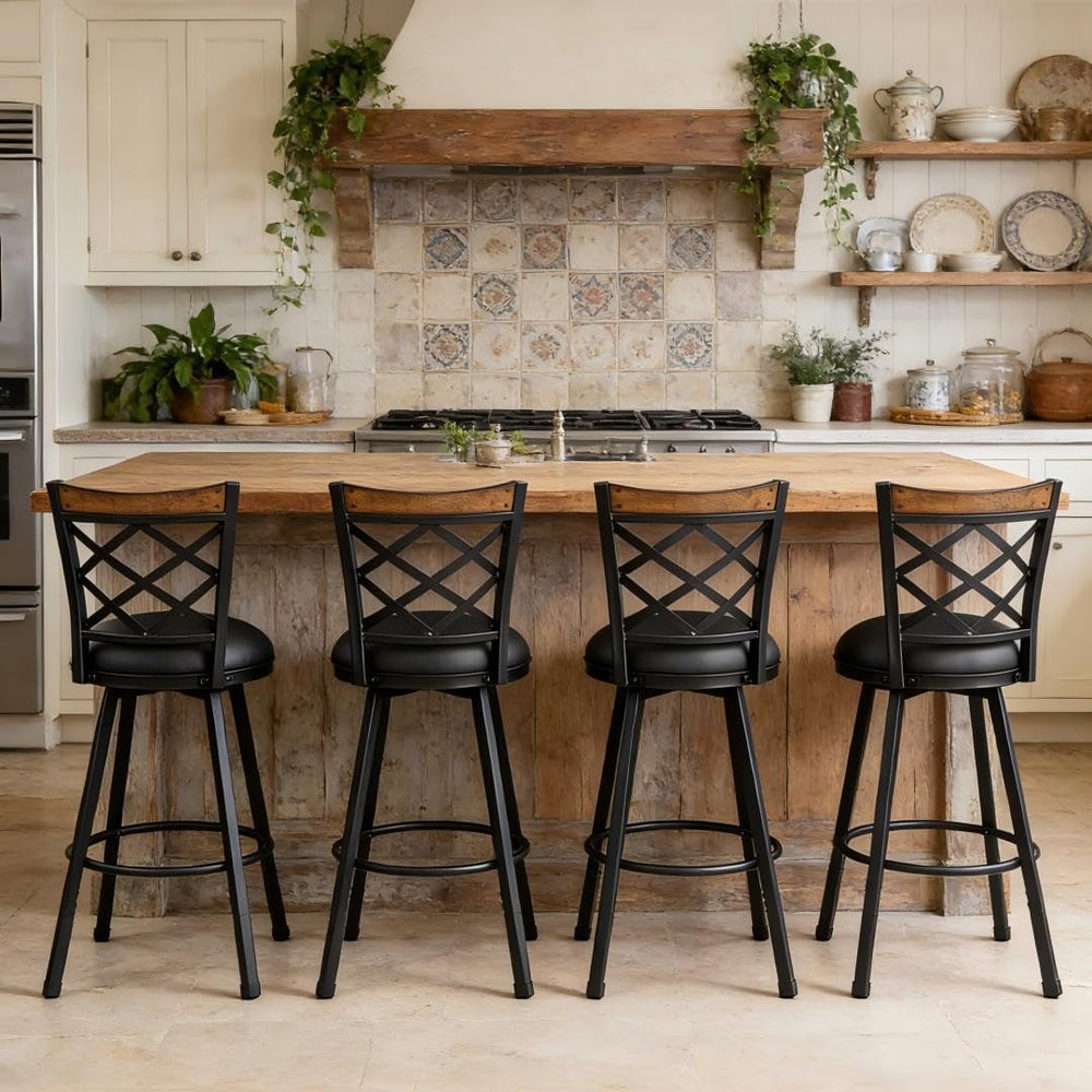 Farmhouse Bar Stools with Backs Set of 4, 2-in-1 Adjustable 25"/30"...