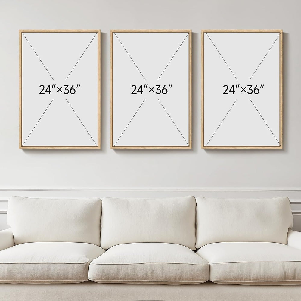 Large Framed Neutral Abstract Landscape Wall Art for Living Room, 24x36 In
