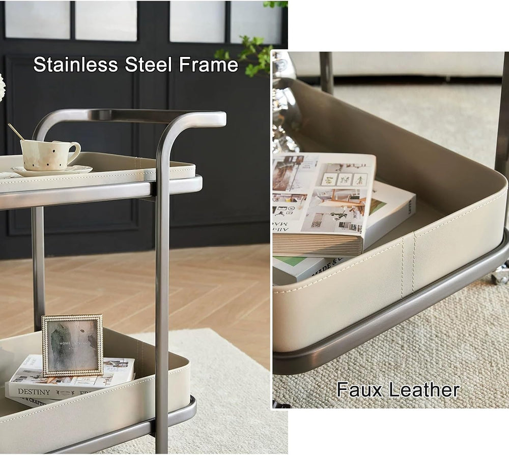 Rolling End Table, Side Table with Wheels, Modern Serving Cart Snack Table fo...