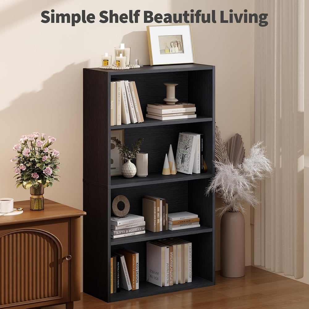DUMOS 4-Tier Bookcase, 42 Inch Open Bookshelf, Black