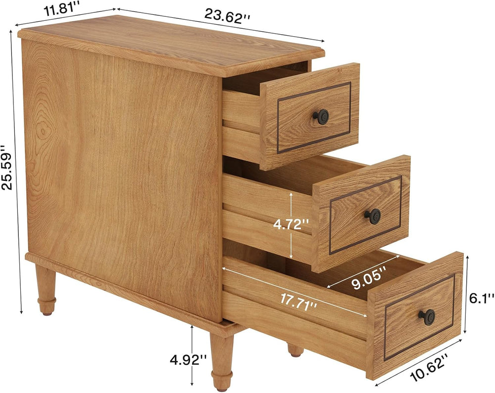 Tribesigns Solid Wood End Table, Fully Assembled Narrow Side Table with Drawe...