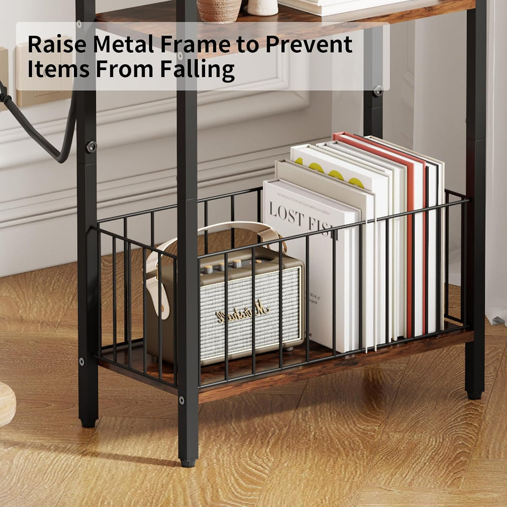 HavenlyYouth Floor Lamp with Table & Storage Baskets, End Table with 3 Co...