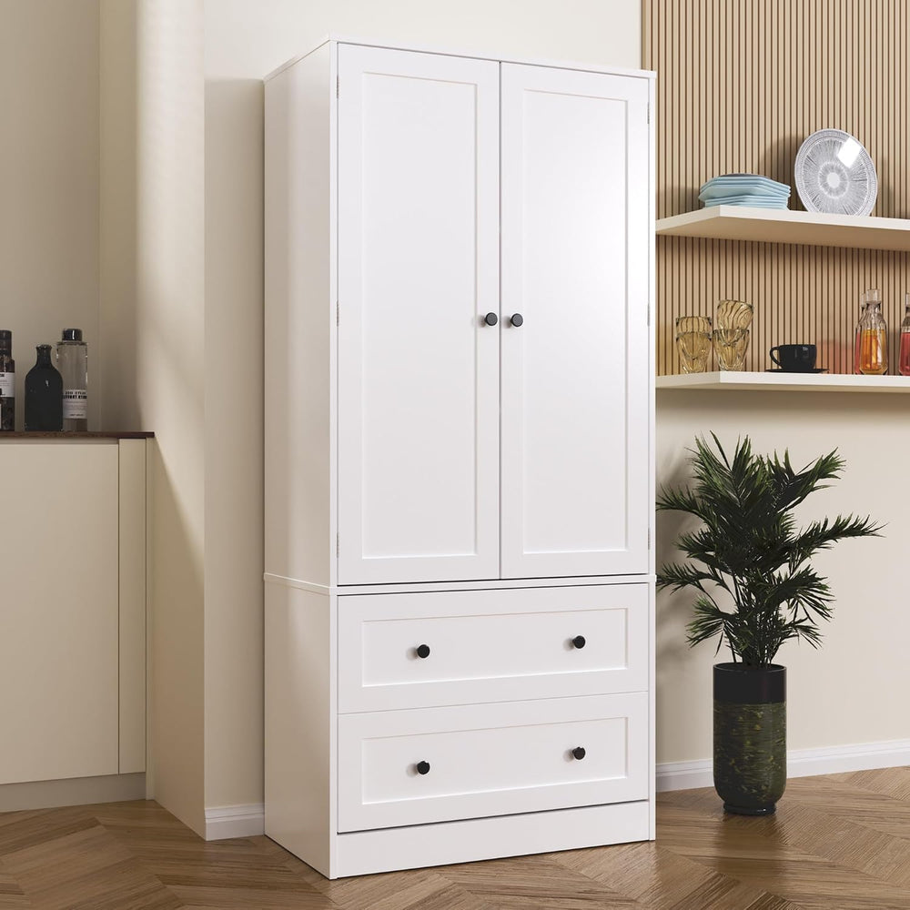 DIYART 64.2" Tall White Kitchen Pantry, Storage Cabinet with Doors and D...