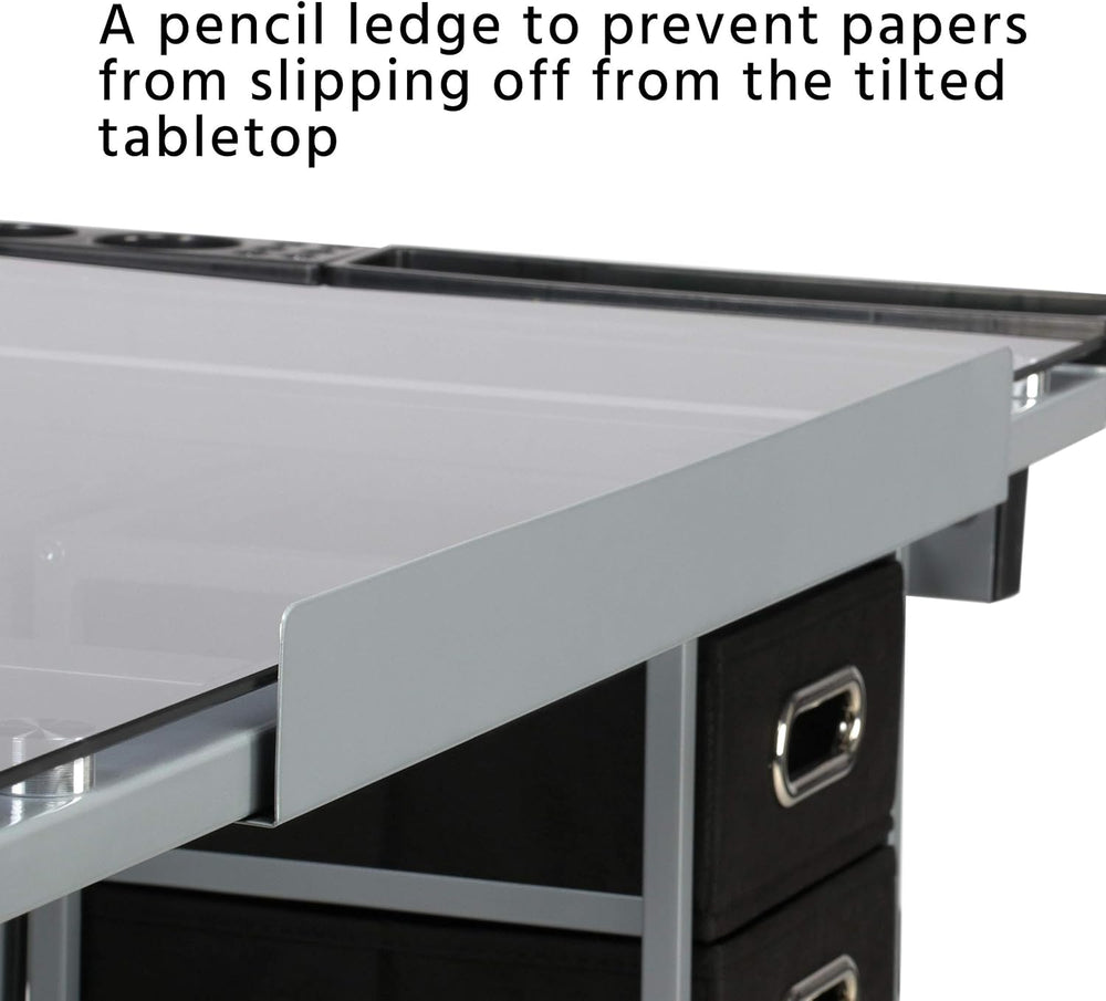 Topeakmart Glass Drafting Table Rolling Drawing Desk Artists Art Craft Desk w...