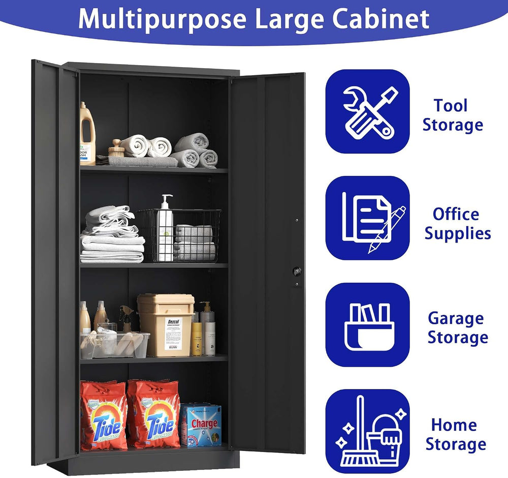Lockable Cabinet Metal Storage Cabinet, 69" Locking Metal Storage Cabine...