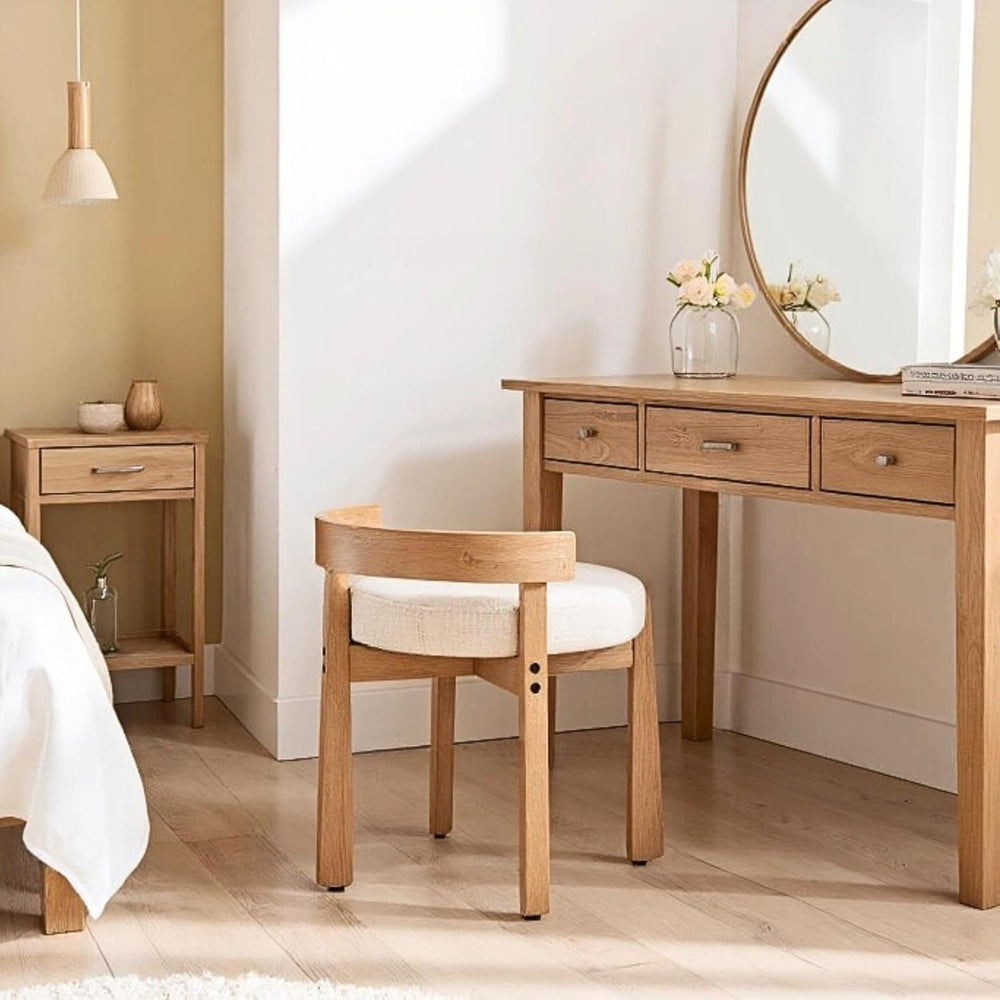 HEAH-YO Wood Vanity Chair with Back, Linen Upholstered Small Ottoman Footstoo...