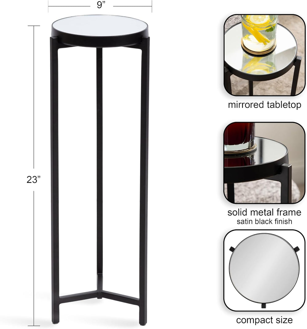 Kate and Laurel Aguilar Modern Mirrored Round Drink Table, 9 x 9 x 23, Black,...