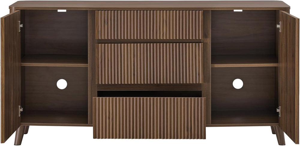 CHITA 62" Fluted Sideboard Buffet Cabinet with 3 Drawers, Walnut