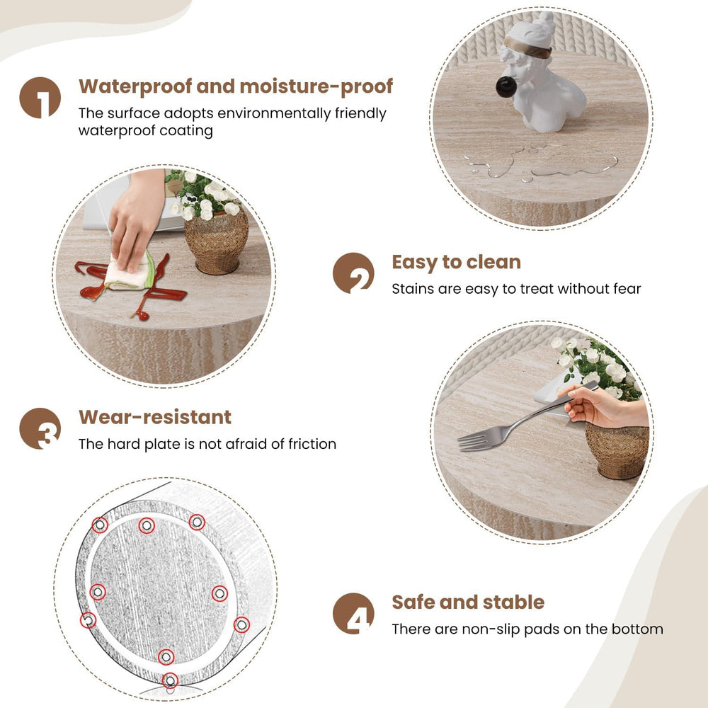 WXFKLDJ Round Nesting Coffee Table Set of 2, Wood Side Table, Travertine | Mo...