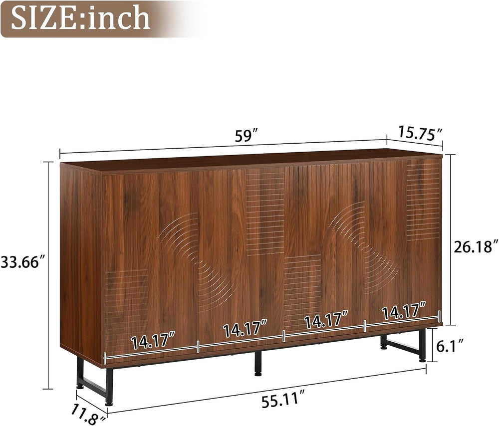 Mid-Century Modern Walnut Sideboard Buffet Cabinet, 59*16*33 inches Geometric...