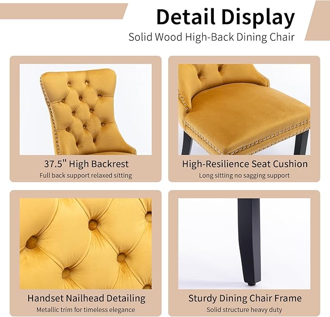 Modern Dining Chairs Set of 2, Tufted Upholstered Dining Chair with Solid Woo...