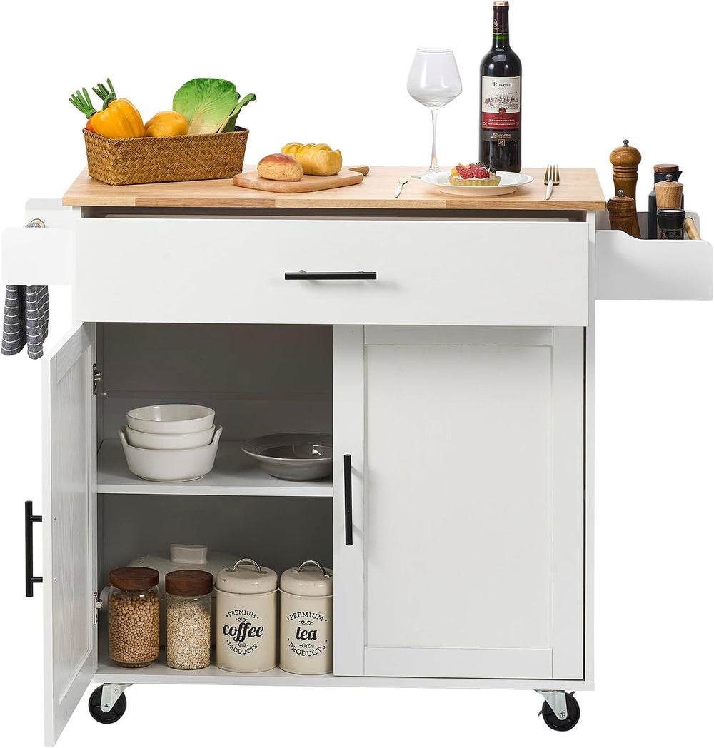 VEVOR Kitchen Island Cart with Solid Wood Top, 35.4" Width Mobile Carts ...