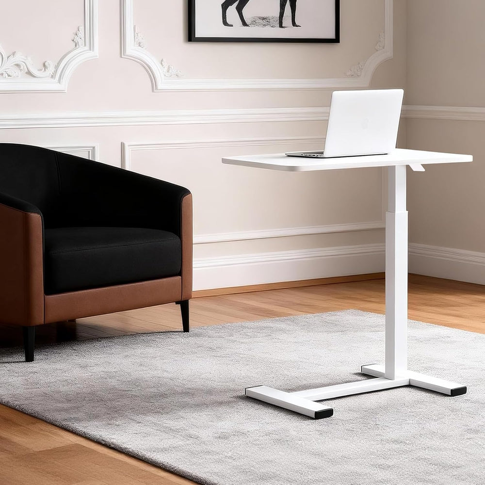 Pneumatic Adjustable Height C-Shaped End Table,Slides Under Furniture, Hospit...
